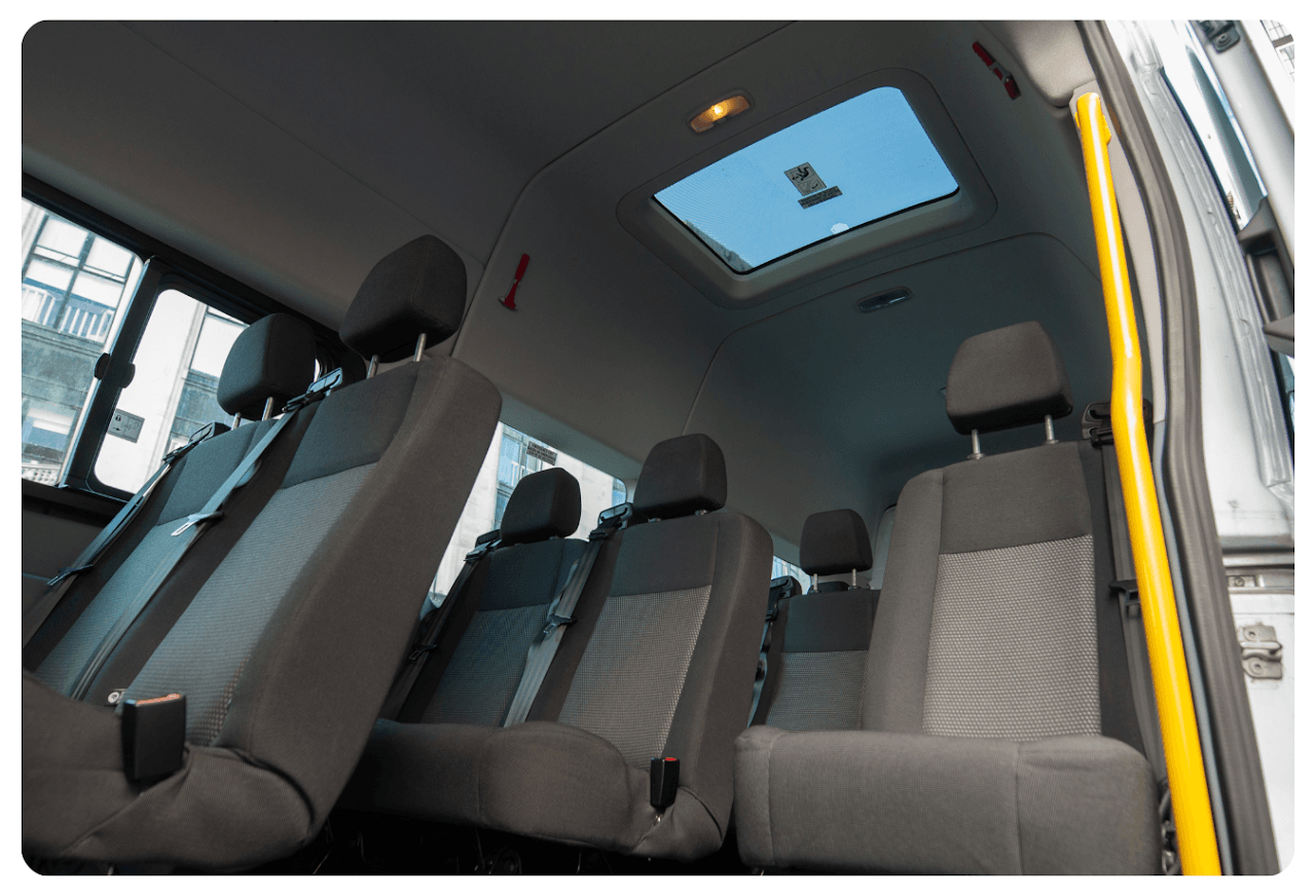 Interior seating of the ZAZA Express 12-seater minibus