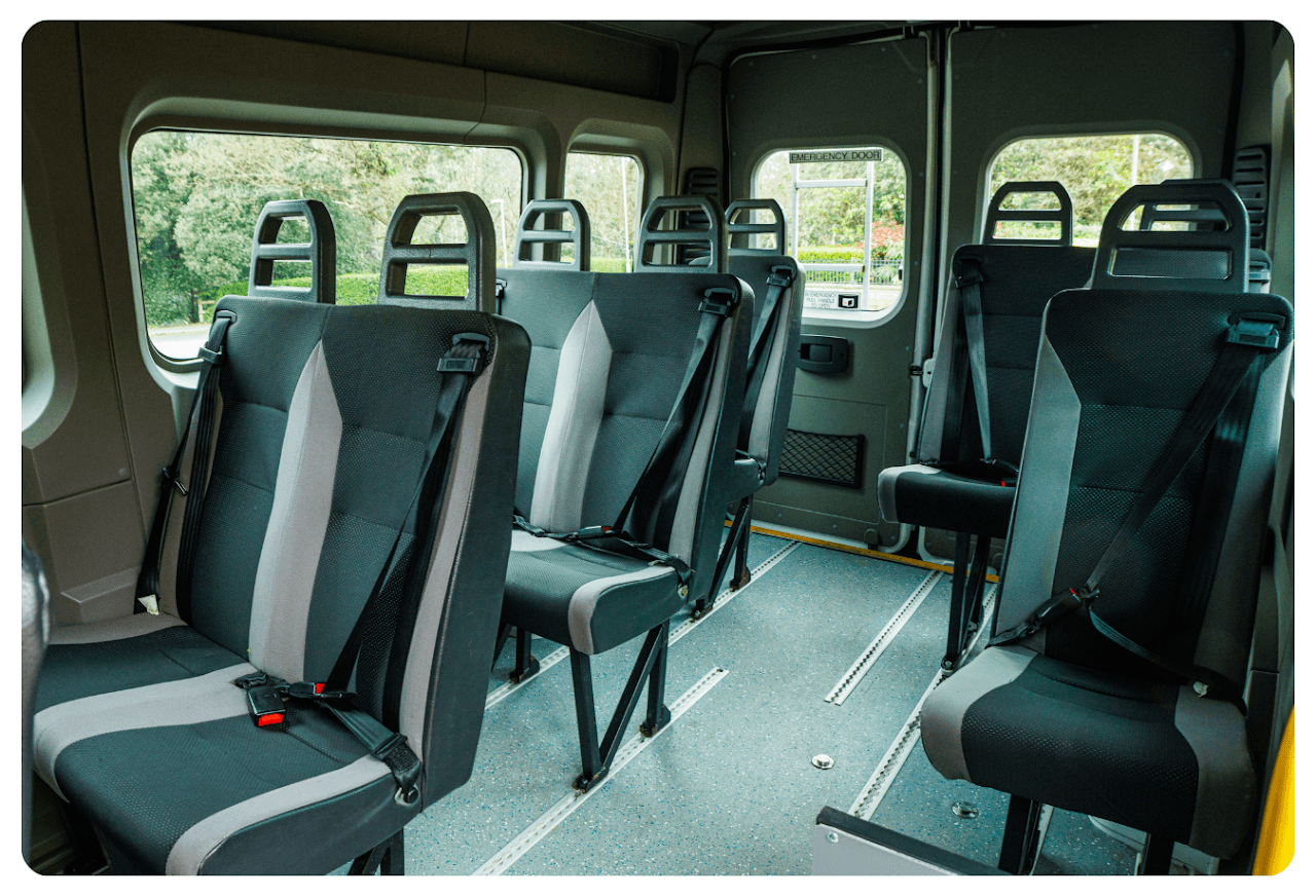 Interior seating of the ZAZA Express 8-seater minibus